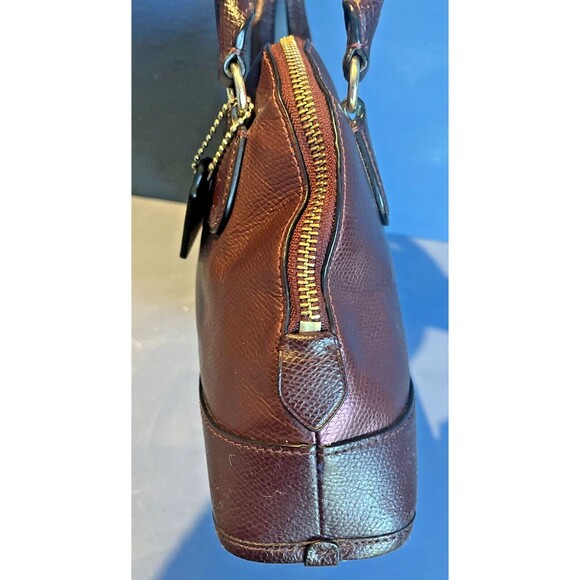 COACH Cora Mini Dome Oxblood Cherry Bicolor Metallic Satchel Leather Bag - Picture 4 of 12